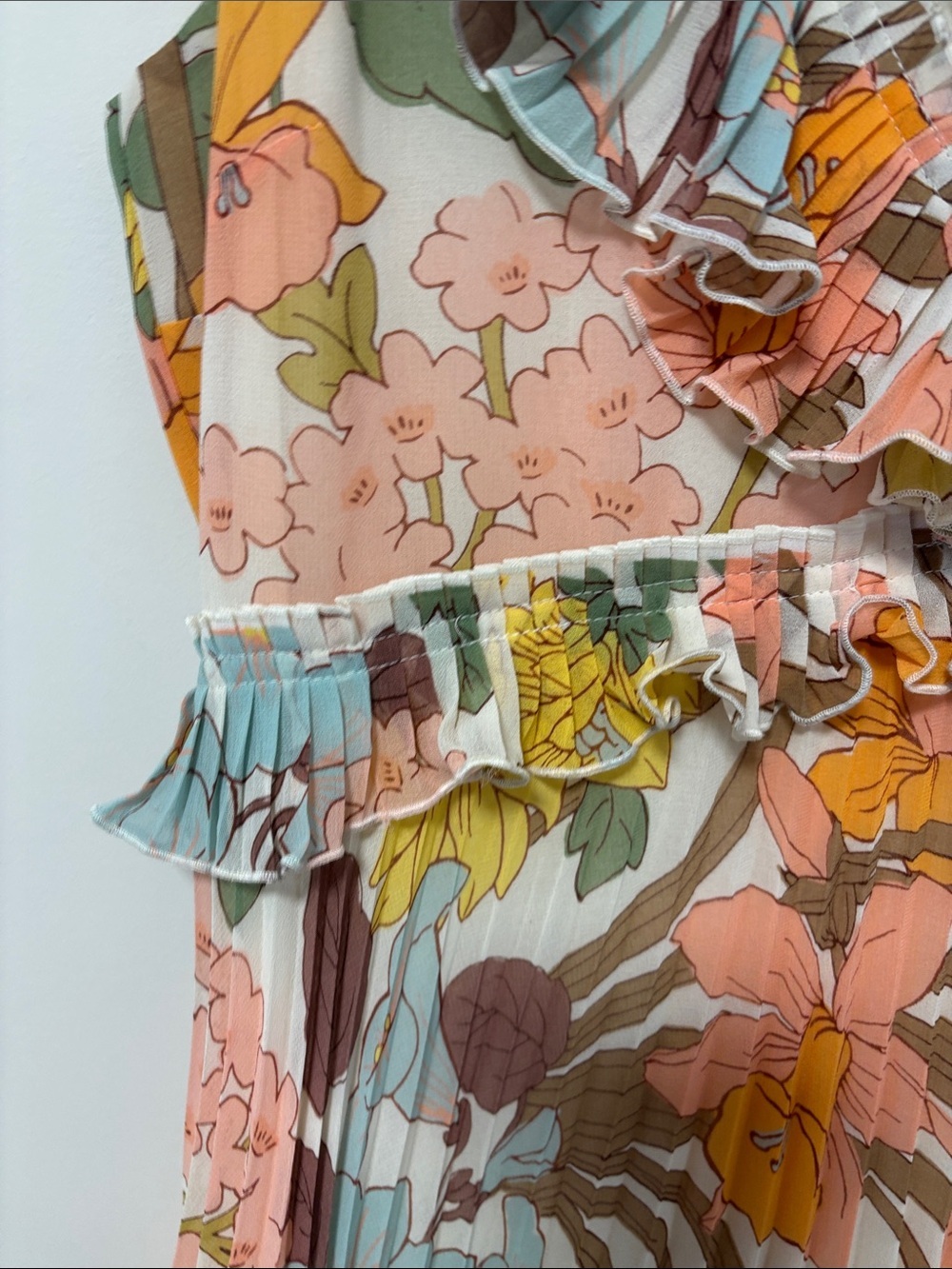 Sezane NWT Pleated Floral Ruffle Midi Dress. Rachelle Dress in Boho 70s print - Picture 8 of 12